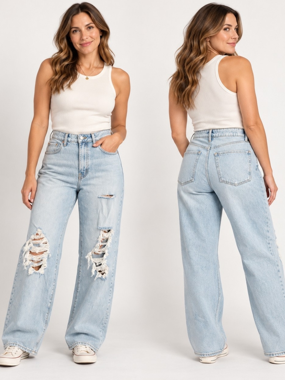 Wild Fable Highest Rise Baggy Jeans Size 8/29 Light Wash Distressed Y2K Streetwe